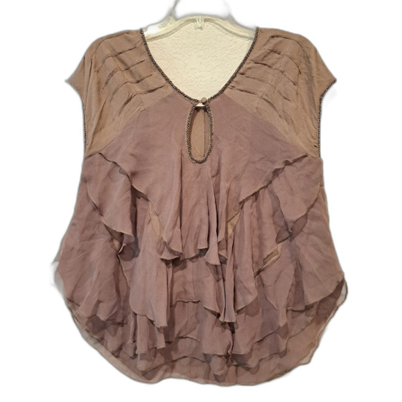 Line & Dot 100% silk blouse, layered ruffles, beading details women's size small - Picture 2 of 7